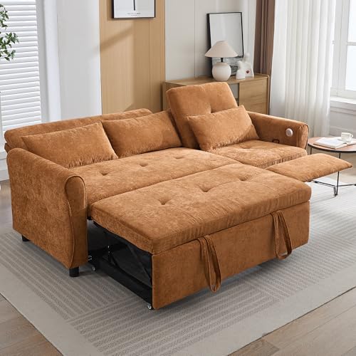 Ball & Cast Convertible Sofa Bed with Reversible Storage Chaise,Linen Sleeper Sofa Couch L Shaped Pull Out Couch Bed