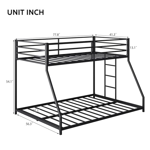 Heavy Duty Bunk Bed Frame with Ladder, Twin XL Over Twin XL Bunk Beds with Safety Guardrails, Adults Bunk Beds with Noise-Reducing Rubber Stoppers