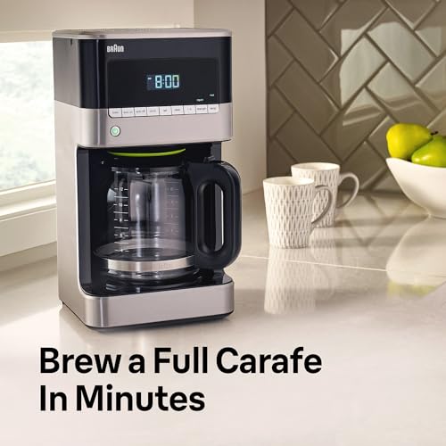 Braun BrewSense 12 Cup Drip Coffee Maker - Pause & Pour Mid Brew, Coffee Machine with 24-Hour Timer & Clock, Bold & Regular Strength