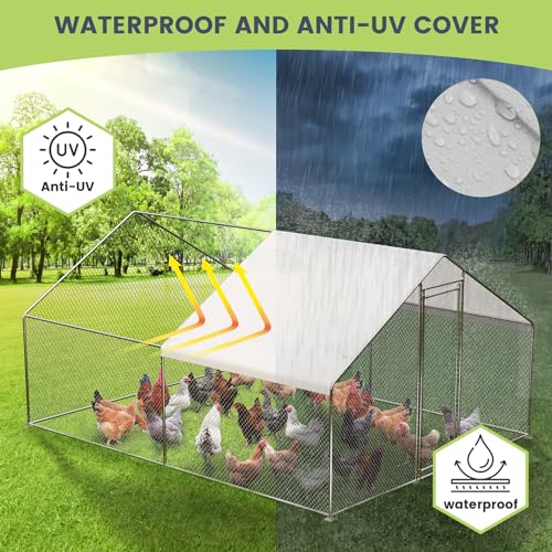 Large Metal Chicken Coop, Large Chicken Pen, Chicken Runs for Yard with Waterproof and Anti-UV Cover, Duck Rabbit House Outdoor (9.8'