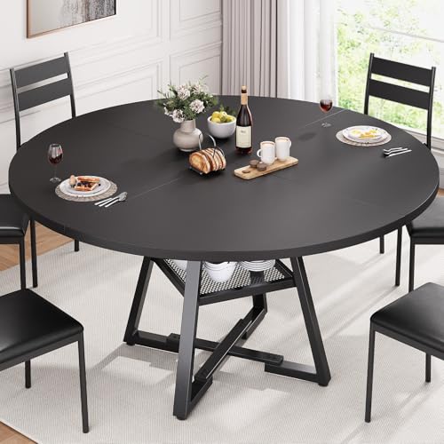 Round Dining Table for 4,Kitchen Dining Room Circle Dinner Pedestal Table,Space Saving Wood Kitchen & Dining Room Furniture (Vintage, 47In)