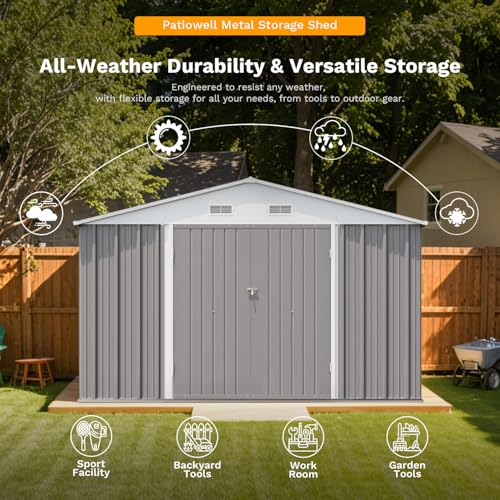 Patiowell 5x3 FT Outdoor Storage Shed, Tool Shed with Sloping Roof and Lockable Door, Metal Shed for Backyard Garden Patio Lawn, Brown