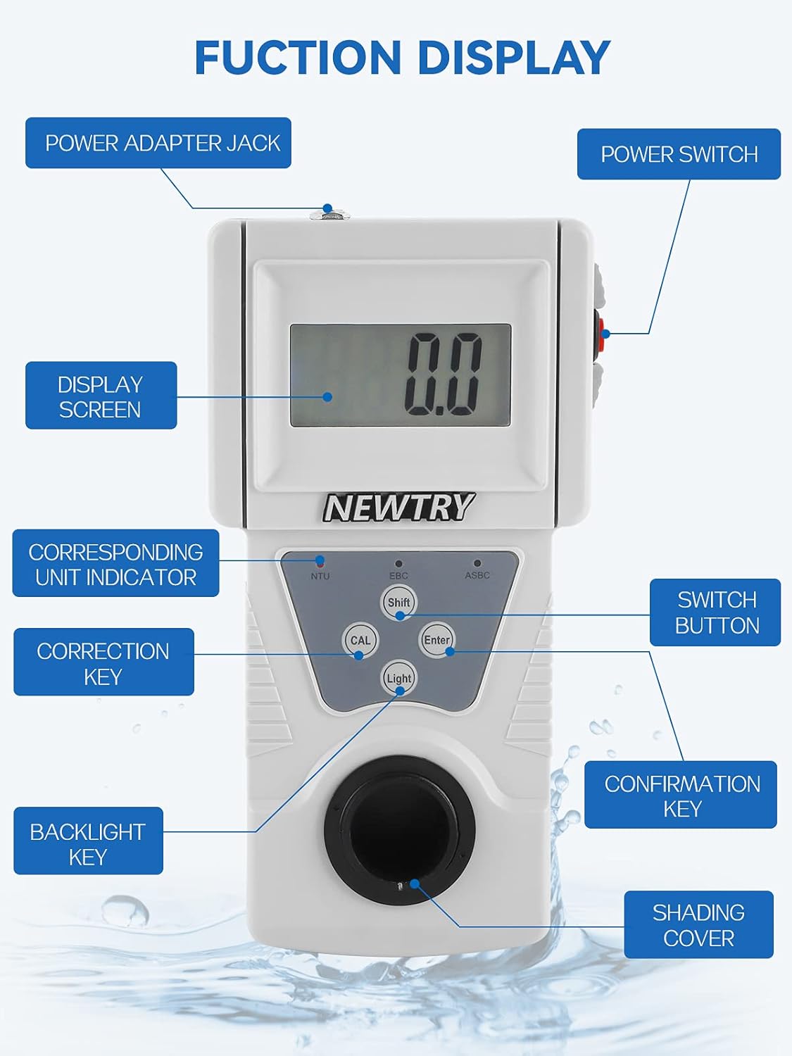 NEWTRY Lab Turbidity Meter Portable Digital Water Turbidimeter Handheld Turbidimetro Turbidity Cube 0~200 NTU, ISO7027 Compliant