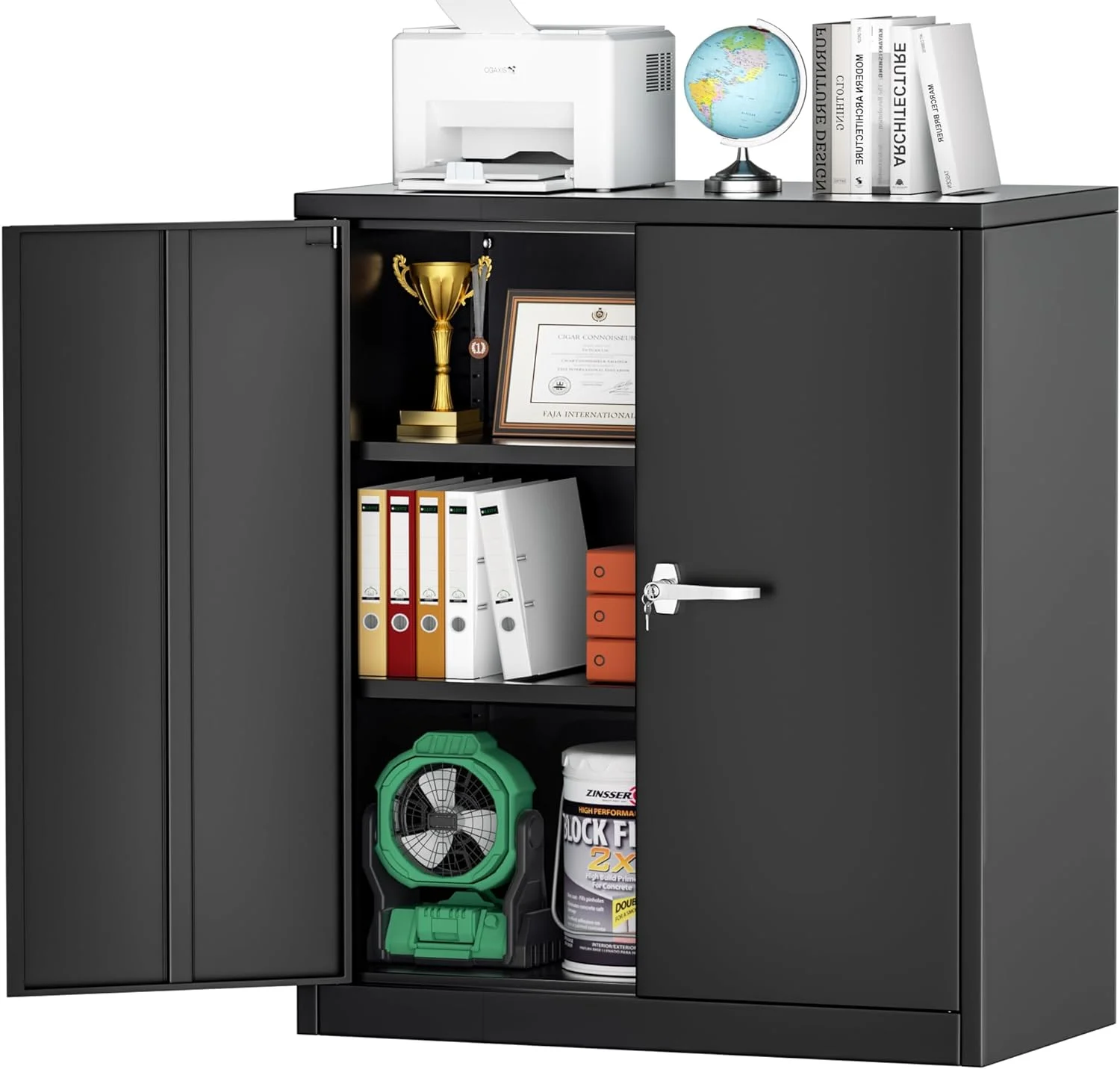 SUNCROWN 42 In Metal Garage Storage Cabinet, Tall Steel Cabinets with Locking Doors and 2 Adjustable Shelves for Home, School, Office,Black