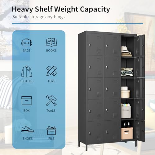 3 Doors Lockers for Employees, Steel Storage Lockers Lockable, Metal Locker Storage Cabinet for Home Office School Gym, Require Assembly (Grey)