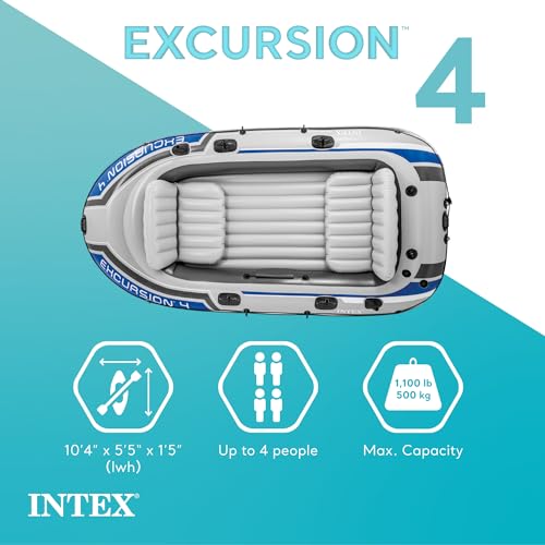INTEX Excursion Inflatable Boat Series: Includes Deluxe 54in Boat Oars and High-Output Pump – SuperTough PVC – Adjustable Seats with Backrest –