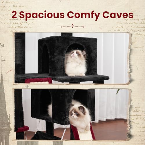 Cat Tree for Indoor Cats, 71'' (180cm) Multi-Level Cat Tower for Large Adult, Sturdy Cat Tree House with 2 Scratching Boards 7 Posts