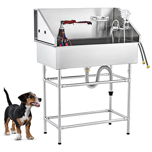 CO-Z 34 Inch Stainless Steel Dog Washing Station for Home, Professional Pet Dog Grooming Tub for Medium & Small Dogs, Extra Elevated Pet Wash Station