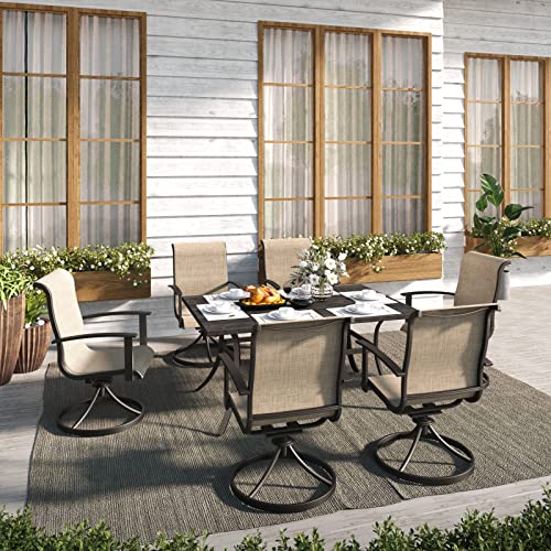 Grand patio 7-Piece Patio Dining Set for 6, Outdoor Dining Set with Swiviel Patio Chairs & 1 Rectangular Woodgrain Dining Table with Umbrella Hole