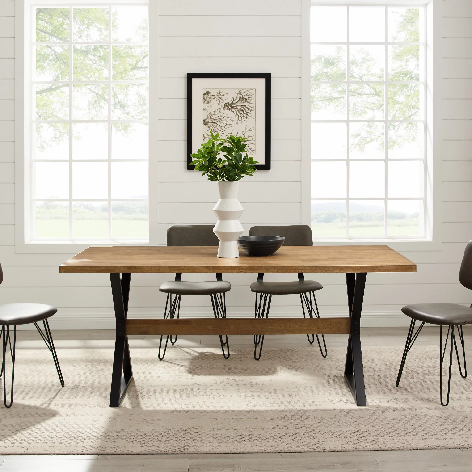 Walker Edison Modern Farmhouse X Leg Dining Table, Reclaimed Barnwood