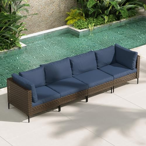 Grand patio 7-Piece Wicker Patio Furniture Set, Boho Outdoor Conversation Set Sectional Sofa with Water Resistant Thick Cushions and Coffee Table