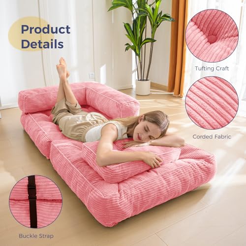 MAXYOYO Folding Sofa Bed, L-Shaped Convertible Sofa Bed with Armrest Foldable Sleeper Couch with Pillow