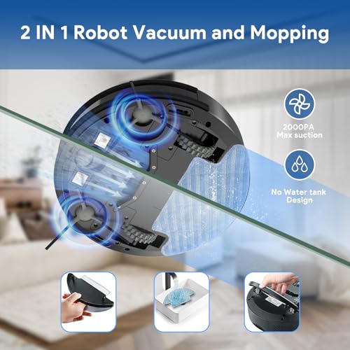 Robot Vacuum and Mop: 2-In-1 Robotic Vacuum Gyroscope Navigation Z-Zag Cleaning & Alexa/APP Control& Tangle-Free& Schedule Cleaning