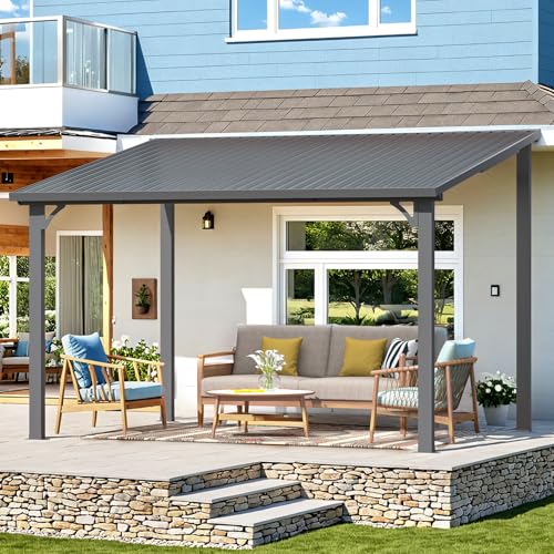 AECOJOY 10&rsquo; x 10&rsquo; Gazebo, Wall Mounted Gazebos Pergola on Clearance, Outdoor Patio Lean to Gazebo Awnings for Deck, Porch