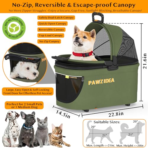 PAWZIDEA Dog Stroller for Large Dogs, Pet Stroller with Detachable Carrier for Portable Dog Crate for Car Seat, Foldable Dogs Jogger Strollers