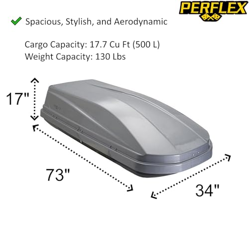 Perflex Exclusive Rooftop Cargo Box Carrier Large 17.7 Cubic Feet Car Top Mount Travel Luggage Storage, Dual Side Opening, 130 Lbs Weight Capacity