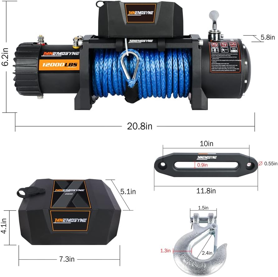 12000LBS Synthetic Rope Winch. Load Capacity Electric Winch Kit,Waterproof IP67 Electric Winch with Hawse Fairlead, Corded Control Recove