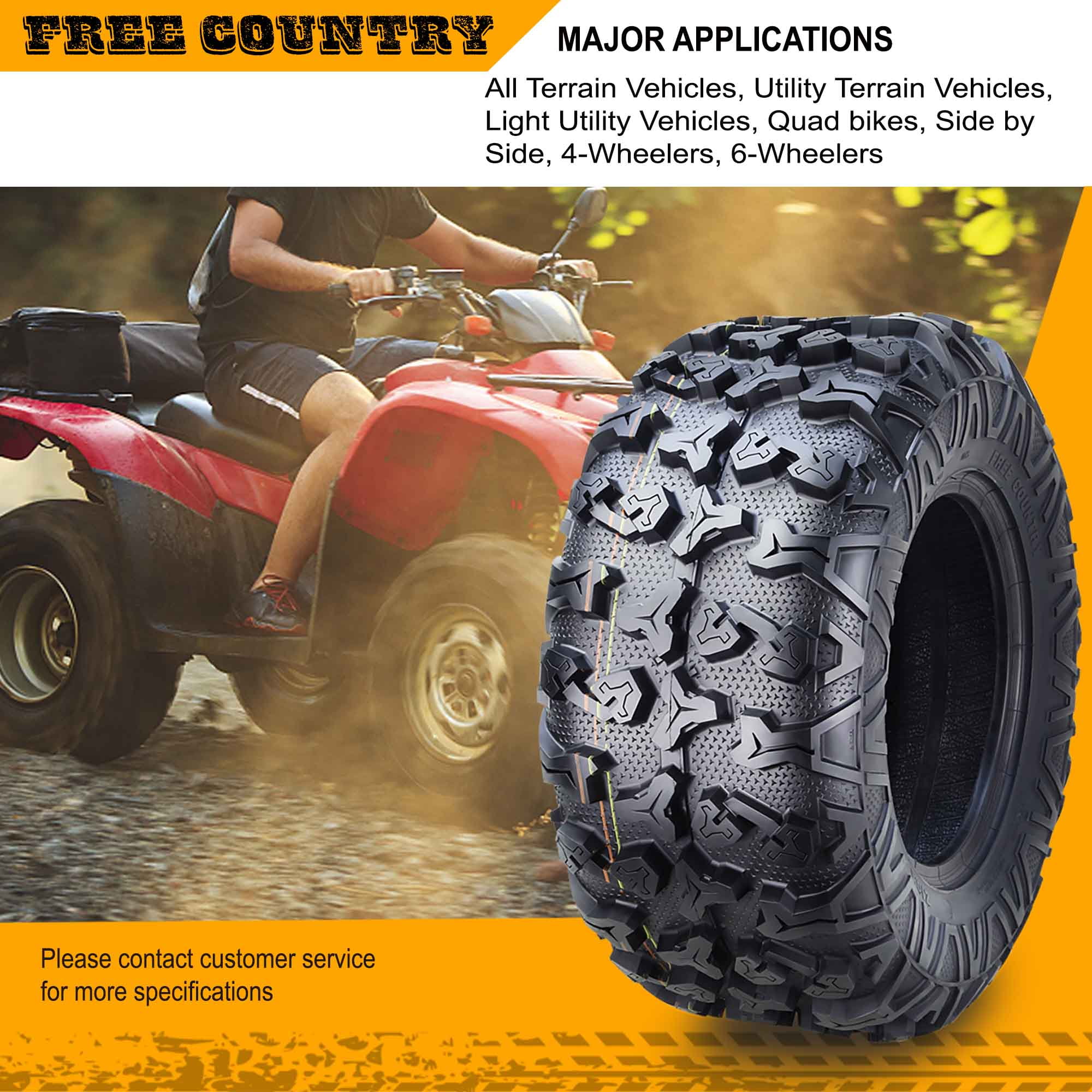 FREE COUNTRY 8PR Premium ATV Tires 25x8x12 & 25x10x12 fit 04-20 Yamaha KODIAK 400 450