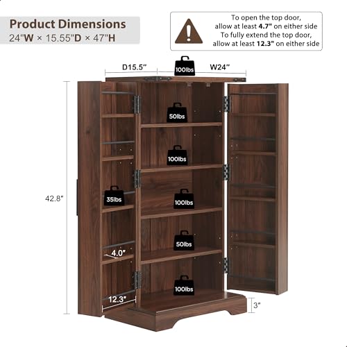 72" Tall Kitchen Pantry, Farmhouse Storage Cabinet with Barn Doors, Organizer, Drawer and Adjustable Shelves, Rustic Wood Cupboard for Kitchen