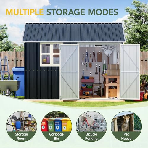 6x4FT Outdoor Steel Storage Shed with Clear Window, Lockable Doors, Weather-Resistant Metal Tool Shed for Garden, Backyard, Patio, and Utility Storage