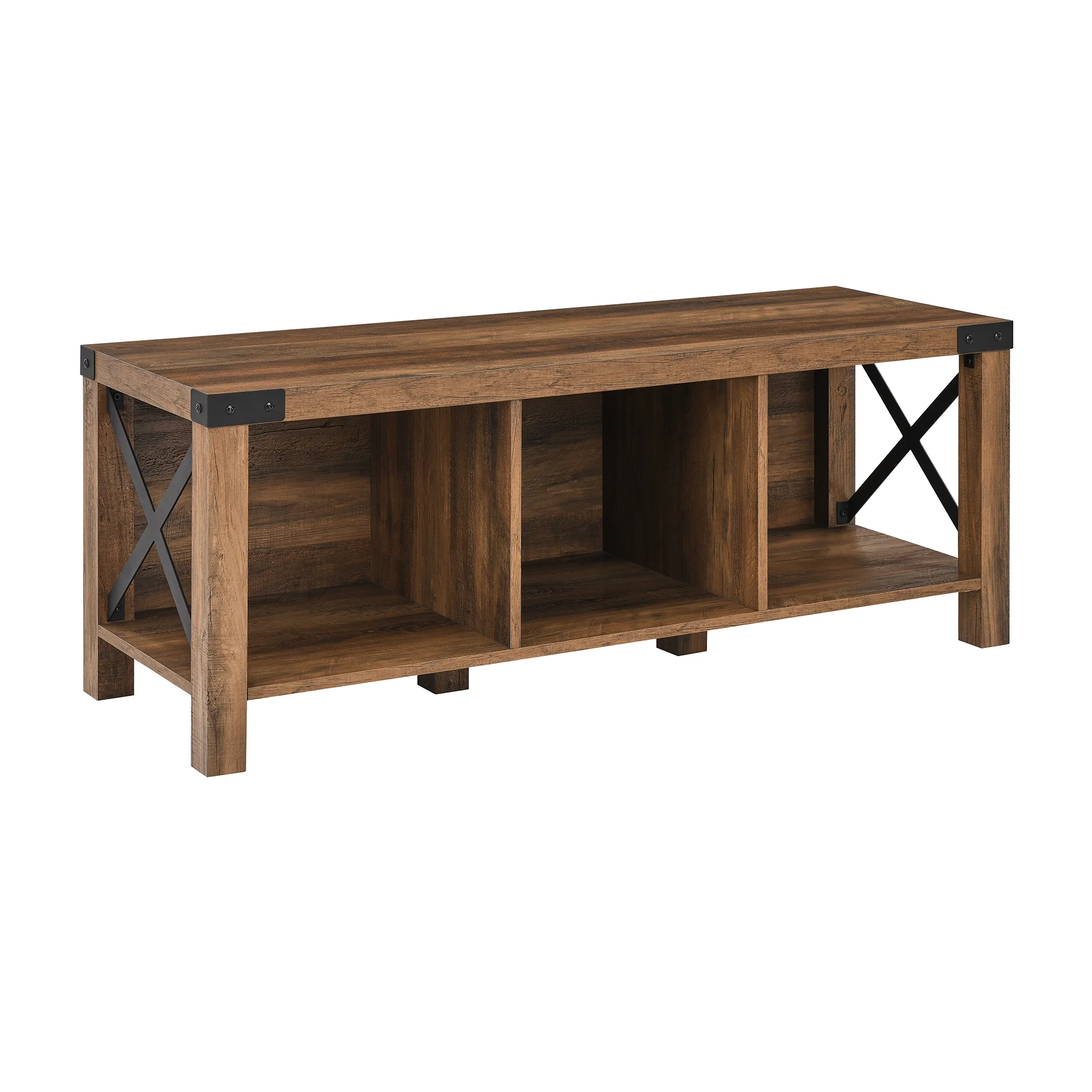 Walker Edison Rustic Farmhouse Entryway Storage Bench, Brown