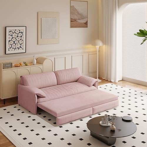 70.1" Futon Sofa Bed Queen Size, Pull Out Bed, 3-in-1 Convertible Sleeper Sofa with 2 Soft Pillows, Modern Velvet Futon Couch for Living Room