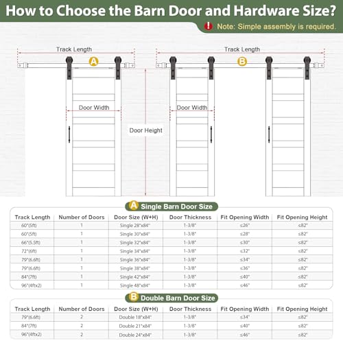 42x84 inch Glass Sliding Barn Door Slab with 7ft Hardware Kit Included, 5-Panel Frosted Glass, Spruce Wood Support DIY Dyeing, Easy Assembly