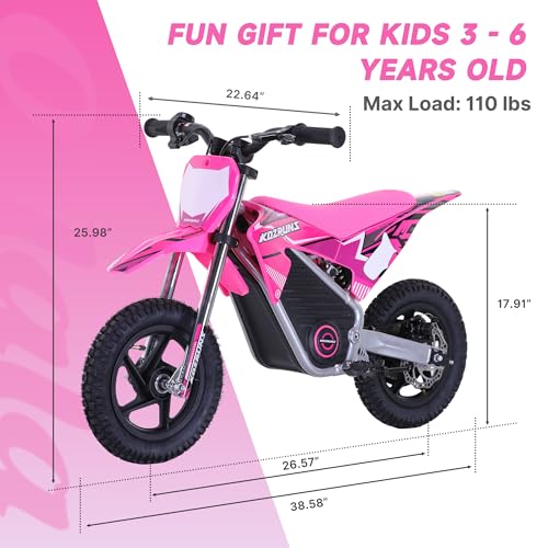 OLALA 36V Electric Dirt Bike for Kids Aged 4-8, Brushless 350W Racing Grade Electric Motorcycle, Up to 18.6MPH & 3 Speed Settings, Dual Disc Brakes
