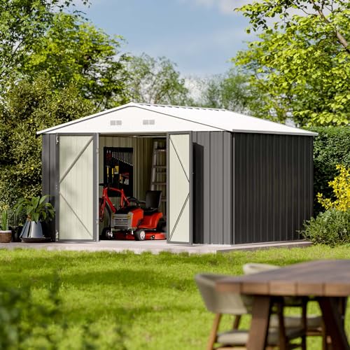 Patiowell 5x3 FT Outdoor Storage Shed, Tool Shed with Sloping Roof and Lockable Door, Metal Shed for Backyard Garden Patio Lawn, Brown