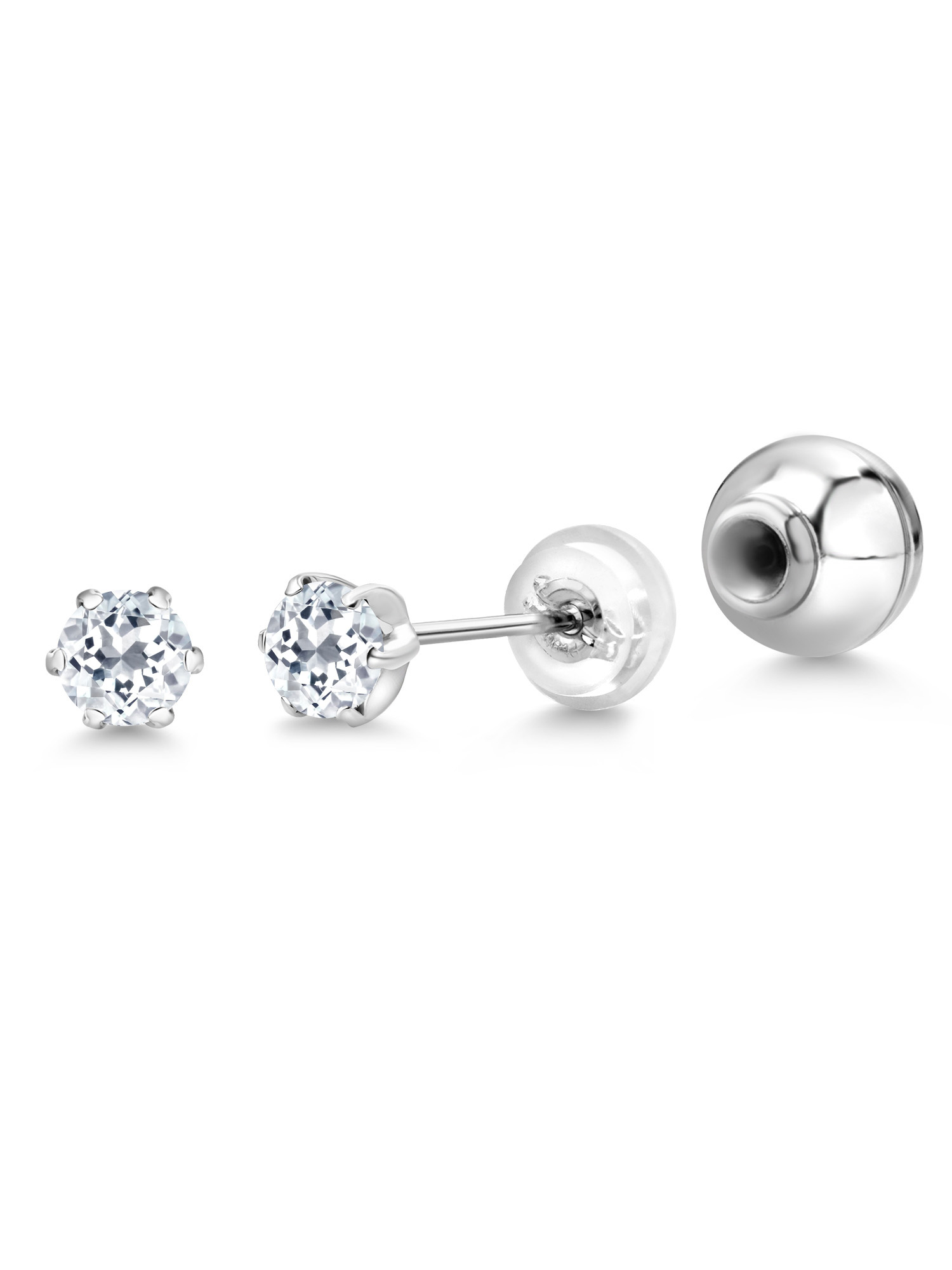 Gem Stone King Platinum White Topaz Stud Earrings For Women (0.66 Cttw, Gemstone November Birthstone, Round 4MM)