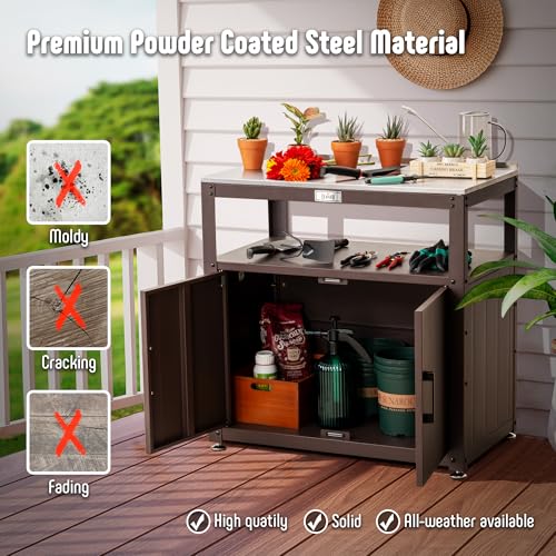 Garden Potting Bench with Storage Cabinet,Outdoor Gardening Table & Work Bench for Plants, Horticulture