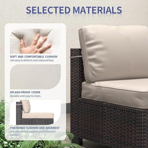 6 Piece Outdoor Patio Furniture Set with Coffee Table, Rattan Deck Conversation Sofa Set