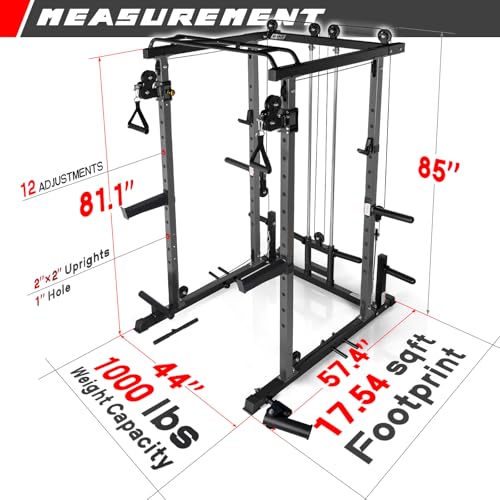 RitFit Multi-Function Squat Rack Power Cage PPC03 with Cable Crossover System, 1000LBS Capacity Power Rack and Packages with Optional Weight Bench