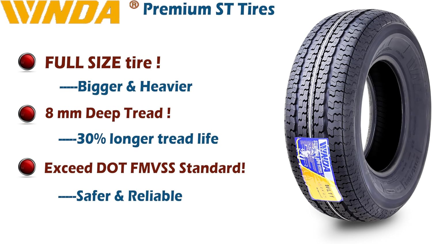 WINDA Trailer Tire Wheel Assembly ST205/75R15 8-Ply D 107L 5 Lug on 4.5" PCD Silver Mod Rim,SET 2