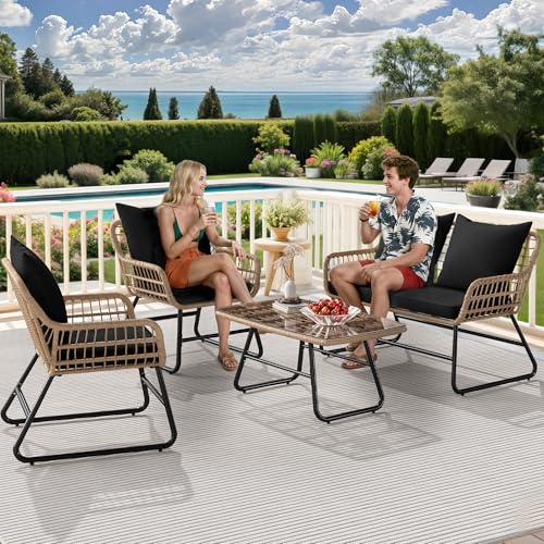 YITAHOME 4 Piece Patio Furniture Set, Wicker Outdoor Bistro Set