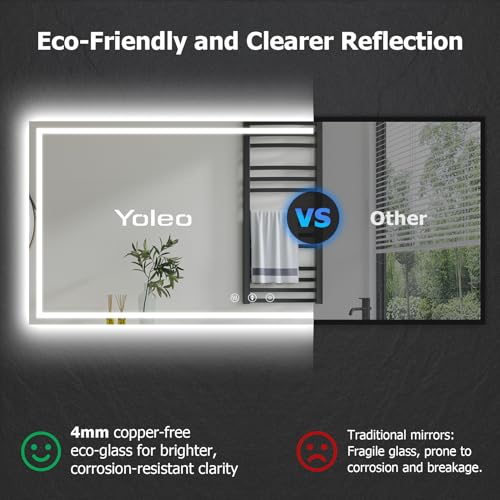 YOLEO 40x36 LED Bathroom Mirror with Lights, Led Mirror for Bathroom with Front and Backlit, Lighted Bathroom Vanity Mirror for Wall, Anti-Fog