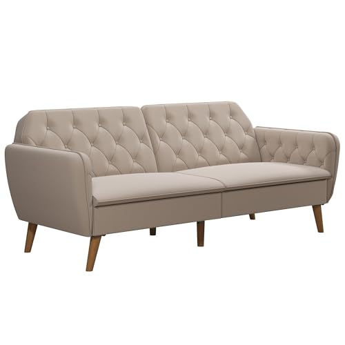 Novogratz Tallulah Memory Foam Futon, Convertible Couch, Camel Faux Leather