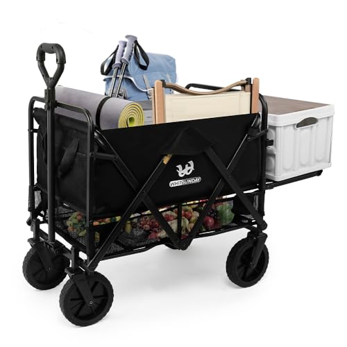 Collapsible Double Decker Wagon with Tailgate, Heavy Duty Foldable Wagon with All-Terrain Big Wheels, Beach Wagon for Camping, Sports, Shopping