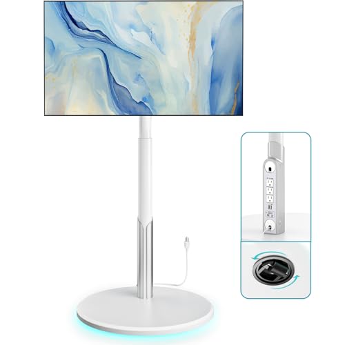 Floor Mobile TV Stand with Power Outlet, Rolling TV Cart for 27-65 Inch OLED LED Monitors, 6 Levels of Height Adjustment