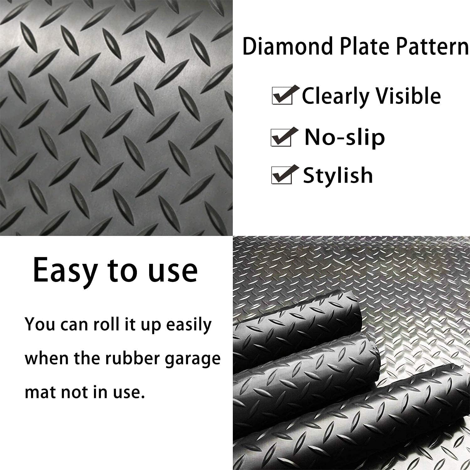 Rubber Diamond Garage Mats 3.3 x 13.2FT Heavy Duty Garage Floor Runner Anti Slip Garage Flooring Rolls