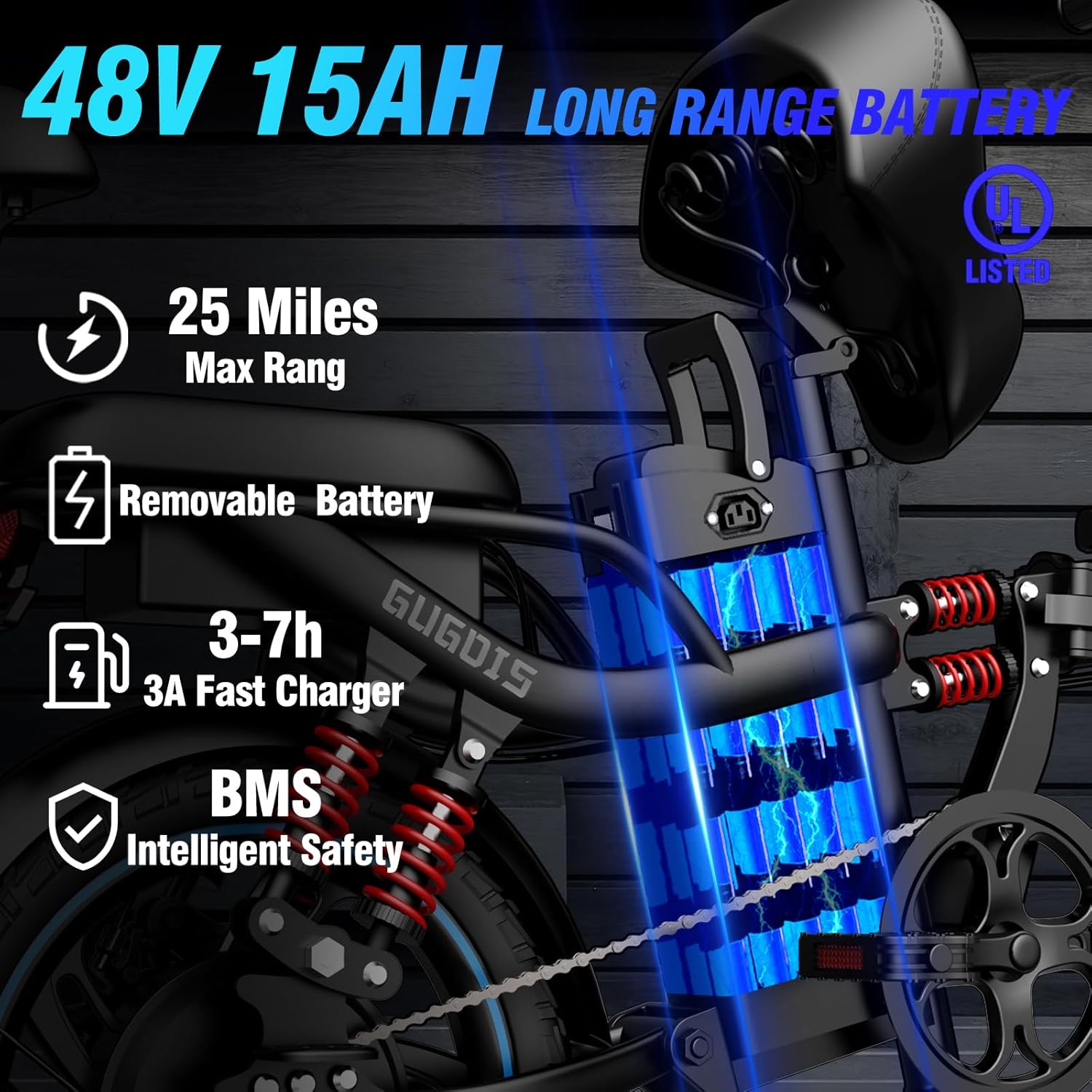 Electric Bikes for Adults,16" Tire Full Suspension Ebike with 500W Peak Brushless Motor & 48V 15AH Large Capacity Removable Battery