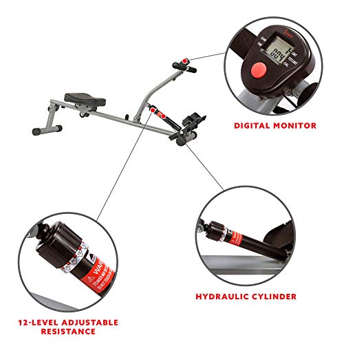 Sunny Health & Fitness Compact Adjustable Rowing Machine with 12 Levels of Resistance for Complete Body Workouts and Optional Free SunnyFit App
