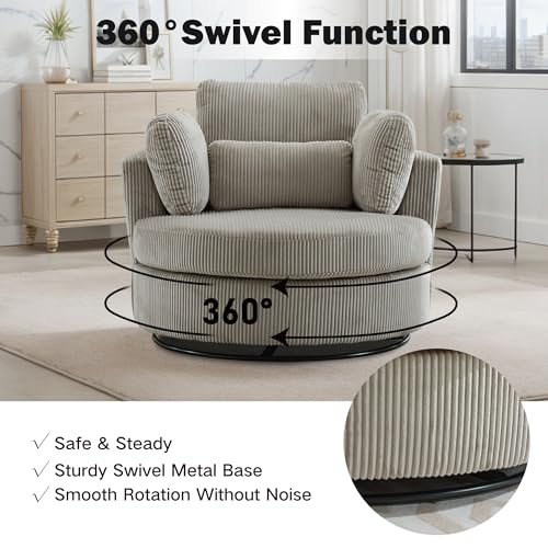 Chifee & Vingol 42.2" Oversized Swivel Accent Chair Round Barrel Chair,Chenille,Beige