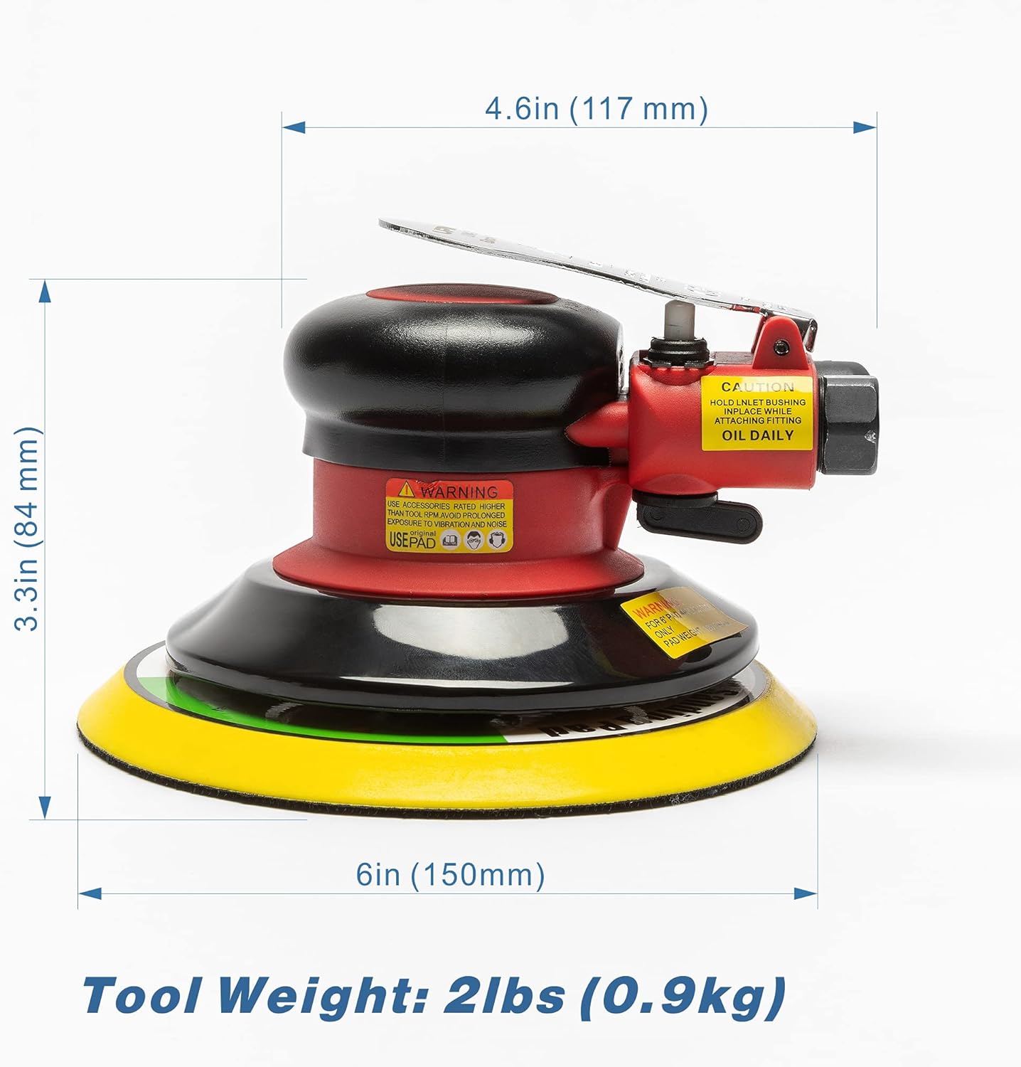 6-inch Air Random Orbital Sander by UPWOOD, Heavy Duty Palm Air Powered Sander Pneumatic Sander with 10pcs Sandpapers