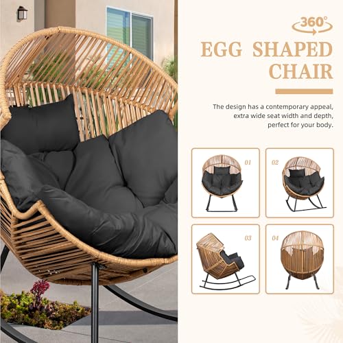 Vongrasig Outdoor Wicker Egg Chair PE Rattan Chair with Cushion, Oversized Patio Lounge Chair for Outdoor, Indoor, Balcony, Backyard, Garden, Black