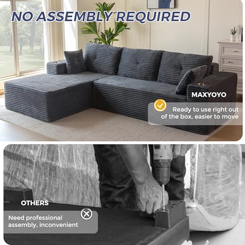 MAXYOYO 110" Modular Sectional Couch with L-Shape Chaise, Modern Boneless Couch for Living Room, Sofa in A Box, Oversized Sofa Sleeper with Deep Seat