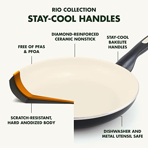 GreenPan Rio 16 Piece Cookware Pots and Pans Set, Hard Anodized Healthy Ceramic Nonstick PFAS-Free, Bakelite Handles, Frypans, Saucepan, Saute Pan