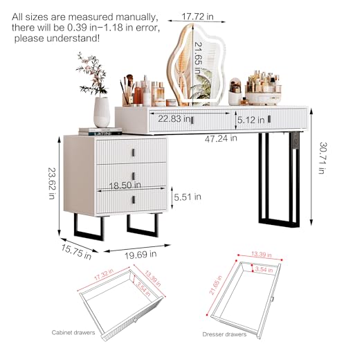 Makeup Vanity Desk with Cloud Lighted Mirror with Power Outlet and LED Strip, 3 Color Lighting Modes with Adjustable Brightness