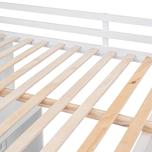 Loft Bed with Desk and Wardrobe Full Size Loft Beds Frame with Storage Drawers Cabinet Wood All in One Beds for Kids Boys Girls Teens Bedroom Dorm