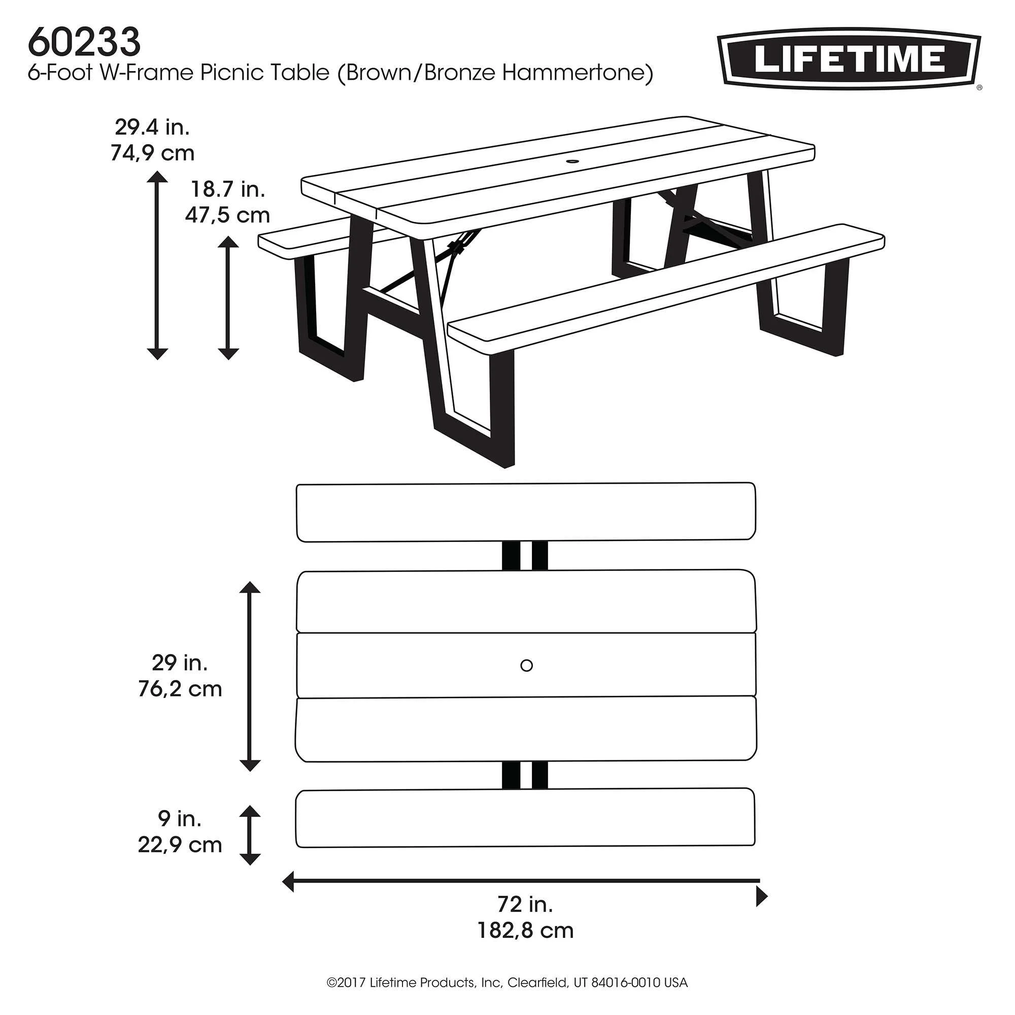 Lifetime 6-Foot W-Frame Folding Picnic Table, 60233